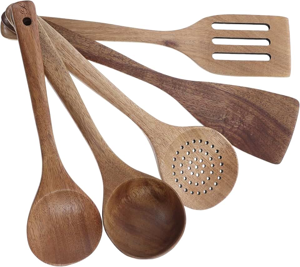Essential Wooden Kitchen Utensil Set with Spatula and Ladle