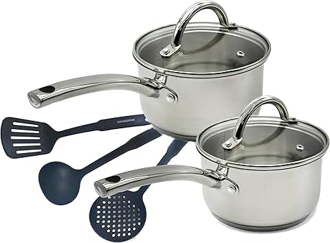 7-Piece Stainless Steel Saucepan Set with Glass Lids