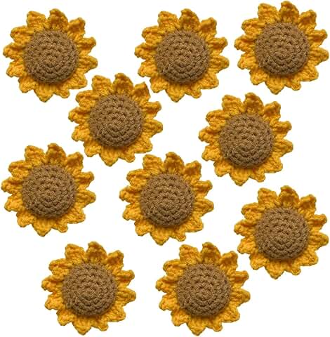 10 Crochet Sunflower Flower Heads for Crafts and Decor