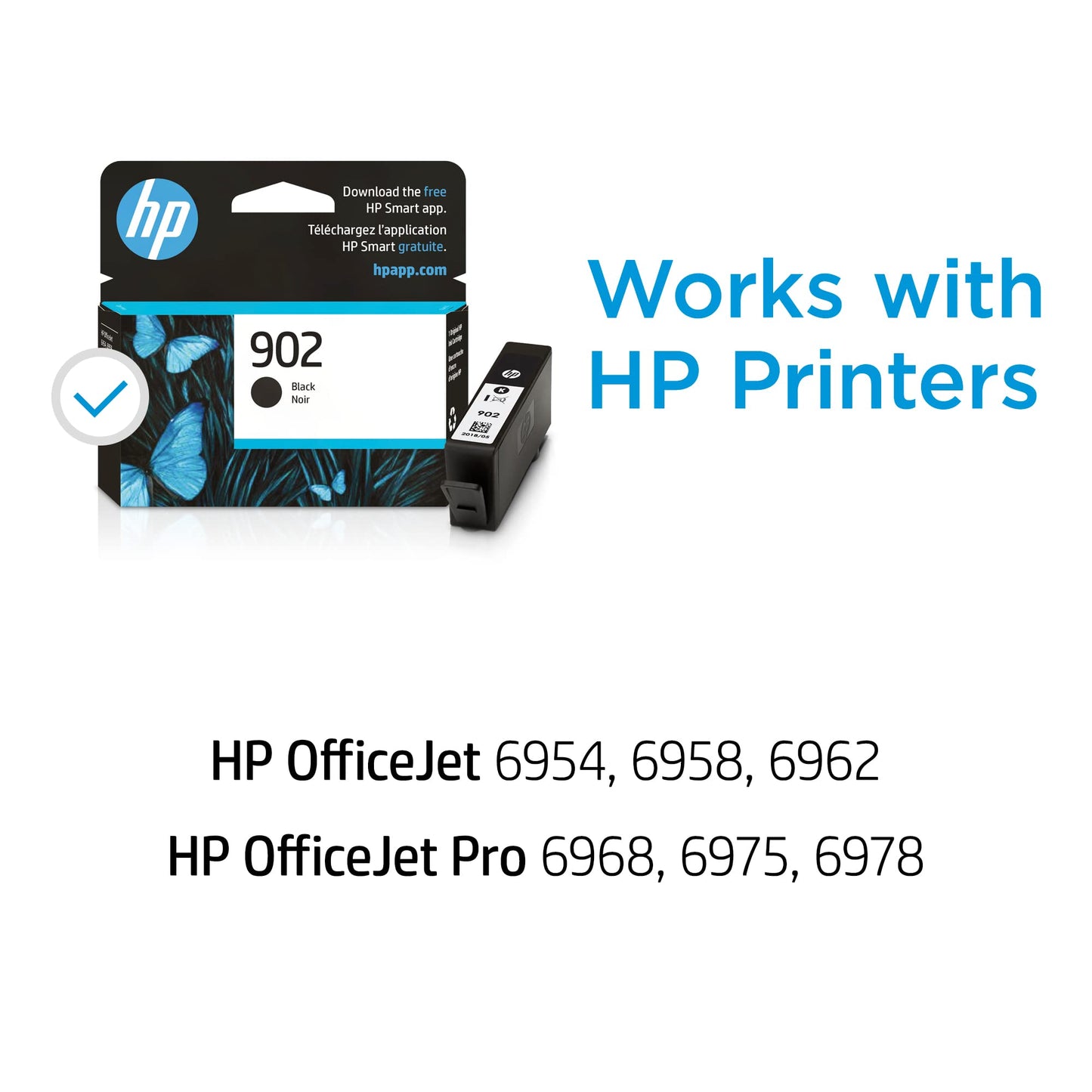 Original 902 Black Ink Cartridge | Works with OfficeJet 6950, 6960 Series, OfficeJet Pro 6960, 6970 Series | Eligible for Instant Ink | T6L98AN