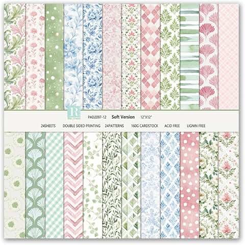 Vintage floral scrapbook paper, 12x12 inches, 24 sheets