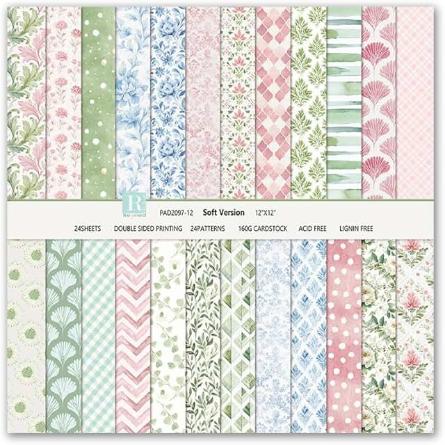 Vintage floral scrapbook paper, 12x12 inches, 24 sheets