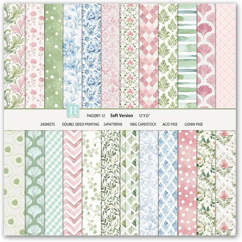 Vintage floral scrapbook paper, 12x12 inches, 24 sheets