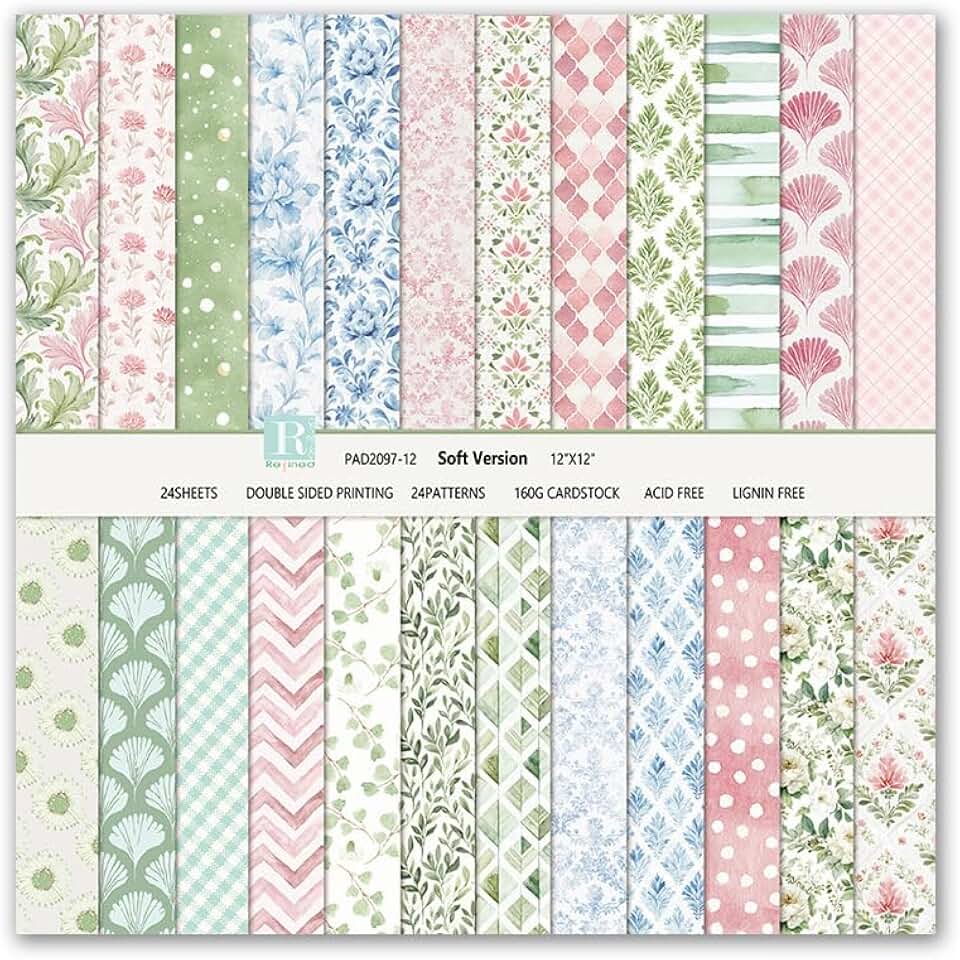 Vintage floral scrapbook paper, 12x12 inches, 24 sheets