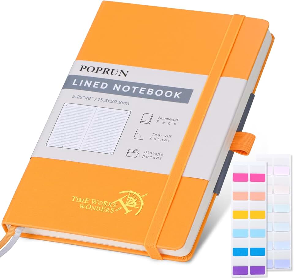 A5 Lined Notebook with Index Tabs, Hardcover, Orange