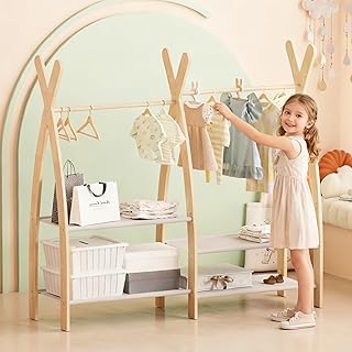 Kids Dress Up and Clothing Rack with Storage