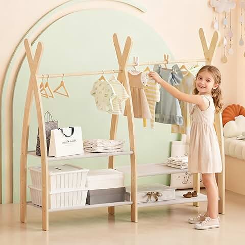 Kids Dress Up and Clothing Rack with Storage