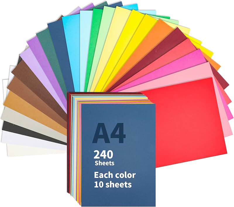 Heavy Colored Cardstock, 240 Sheets, A4, 24 Colors