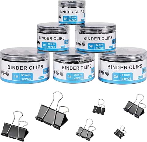 208 Assorted Metal Binder Clips for Office and School