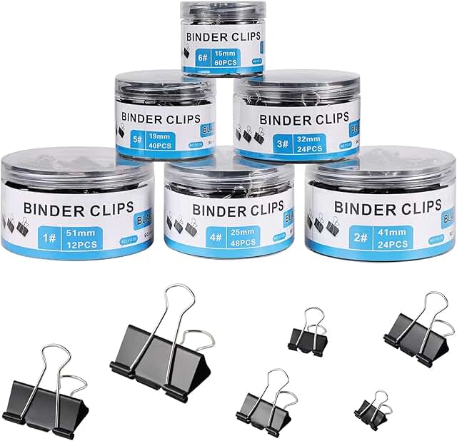 208 Assorted Metal Binder Clips for Office and School