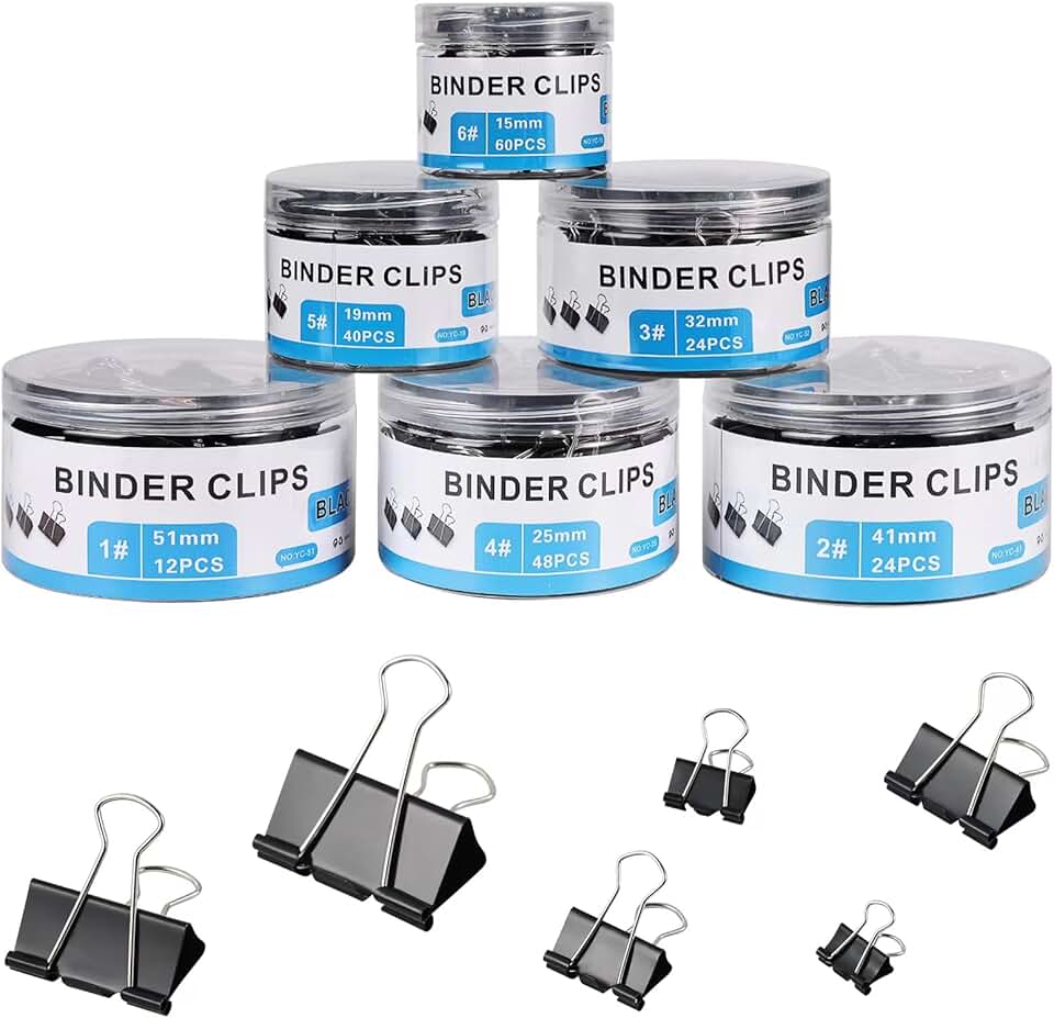 208 Assorted Metal Binder Clips for Office and School