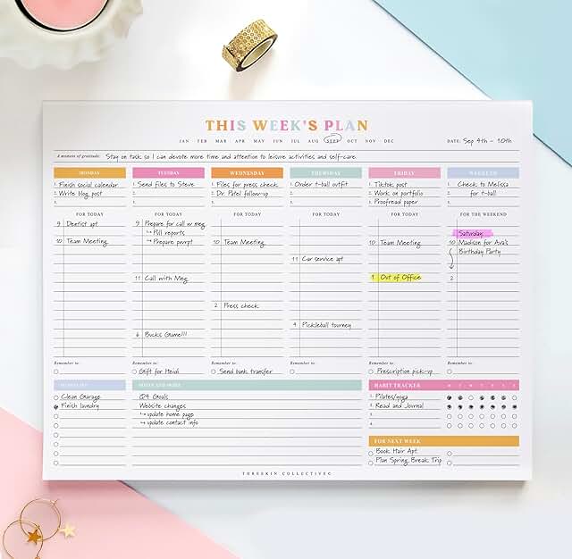 Weekly Planner with Colorful Design, 8.5 x 11 inches