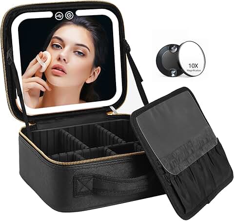 LED Lighted Travel Makeup Bag with Mirror and Organizer