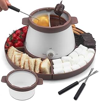 Electric fondue pot set with two pots and forks