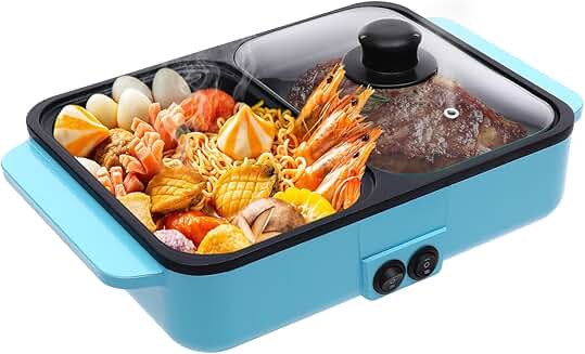 Small Blue Electric Hot Pot with Grill for Cooking and Gathering