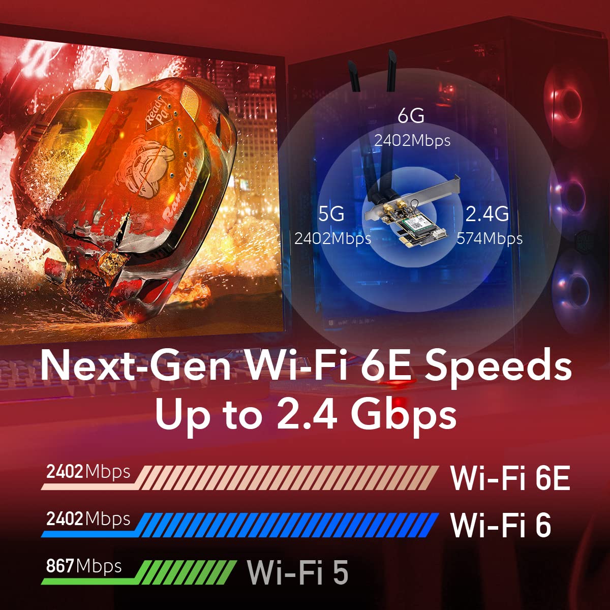 New AX5400 Wireless WiFi 6E PCIe Card for PC, Bluetooth 5.2, AX210, 5400Mbps WiFi 6E Speed, Bluetooth 5.2/5/4.2/4.0, 802.11ax/ac/a/b/g/n, Windows 11, 10, WE3000 V2