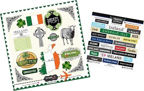 Irish Scrapbook Stickers for Travel and Planning, 2 Pieces