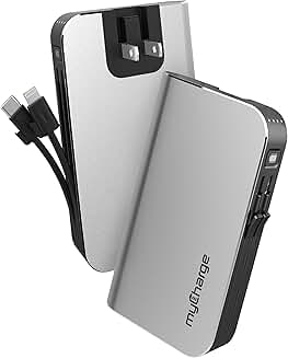 Portable 10050mAh Charger with Wall Plug and Built-in Cables