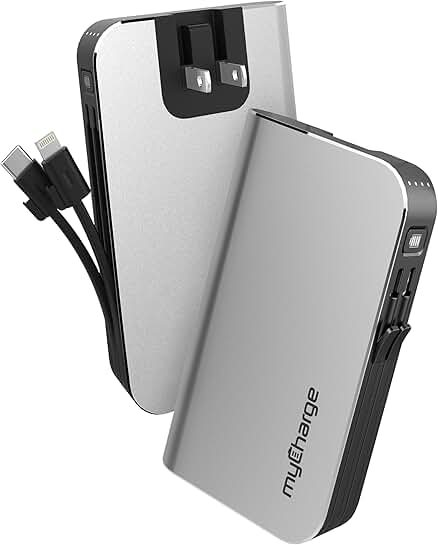 Portable 10050mAh Charger with Wall Plug and Built-in Cables