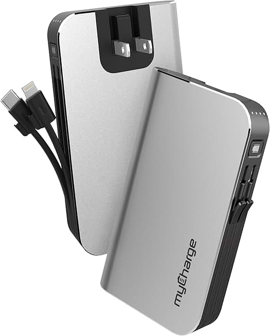 Portable 10050mAh Charger with Wall Plug and Built-in Cables