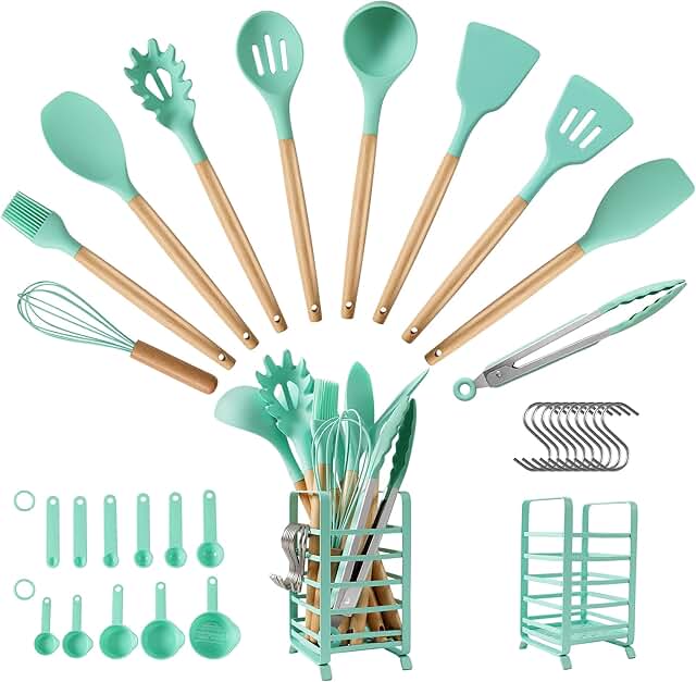 32-Piece Silicone Kitchen Utensil Set with Stainless Steel Holder