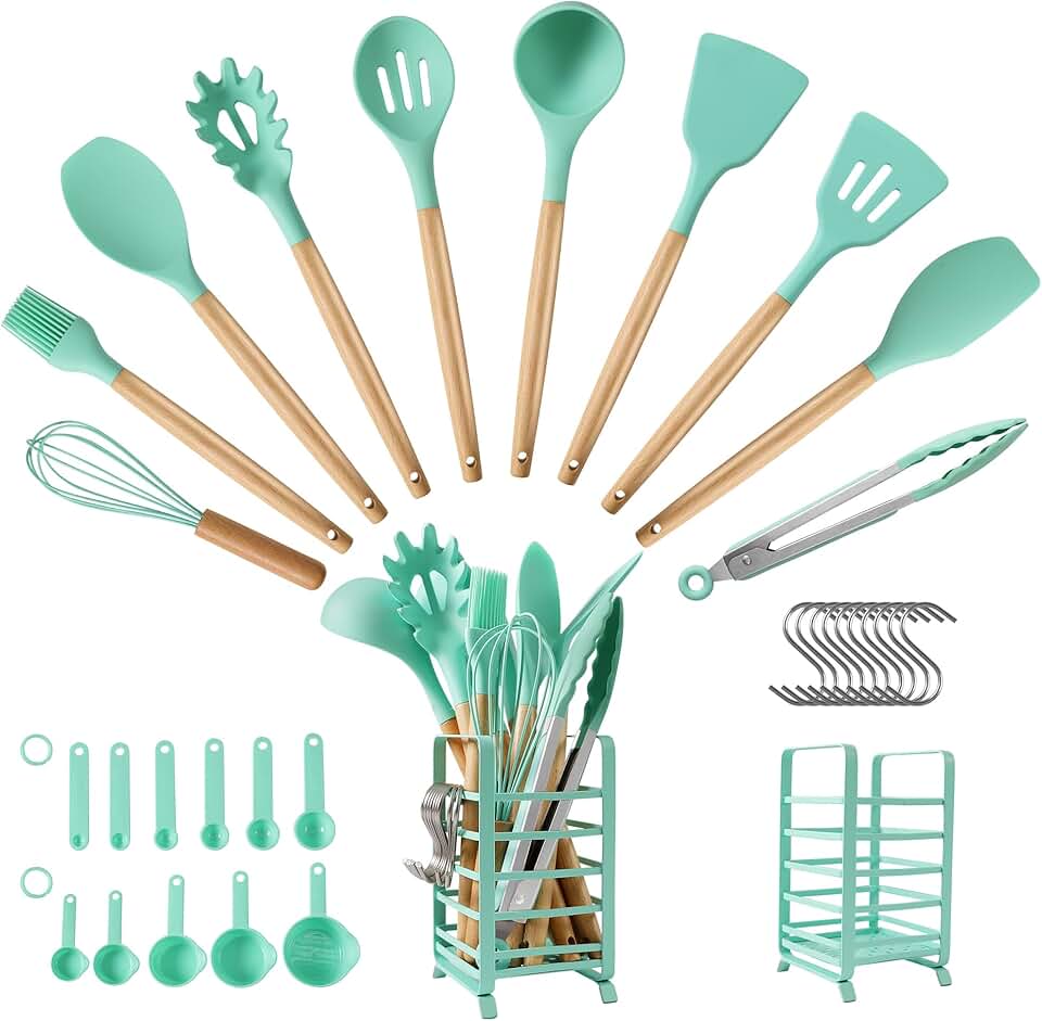 32-Piece Silicone Kitchen Utensil Set with Stainless Steel Holder
