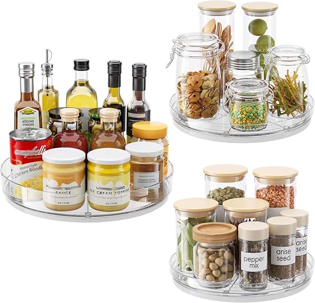 3-Pack Clear Lazy Susan Turntables for Kitchen and Pantry