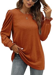 Women's Long Sleeve Ruffle Puff Sleeve Tunic Top