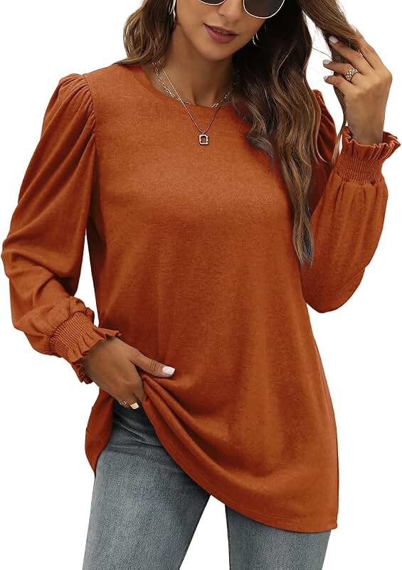 Women's Long Sleeve Ruffle Puff Sleeve Tunic Top