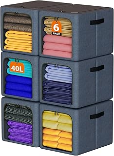 Set of 6 40L Foldable Clothes Storage Bins with Handles