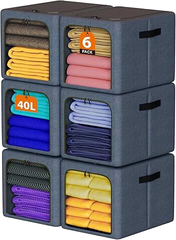 Set of 6 40L Foldable Clothes Storage Bins with Handles