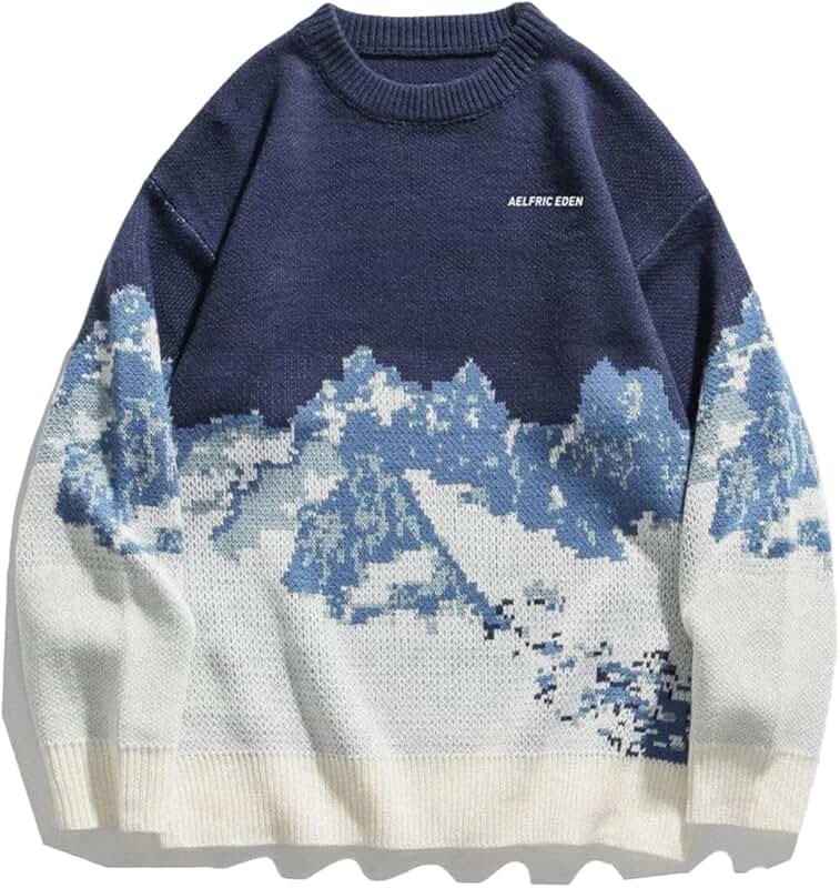 Men's Casual Oversized Knitted Snow Mountain Sweater