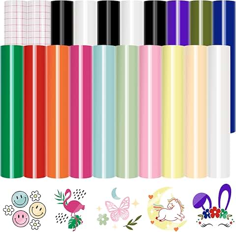 20 Sheets of 12x12 Inch Glossy Permanent Vinyl for Crafts