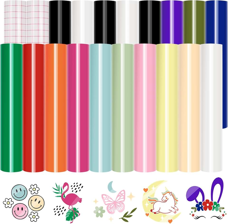 20 Sheets of 12x12 Inch Glossy Permanent Vinyl for Crafts