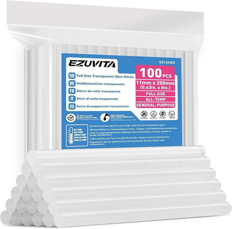 Full Size Clear Hot Glue Sticks, 100-Pack
