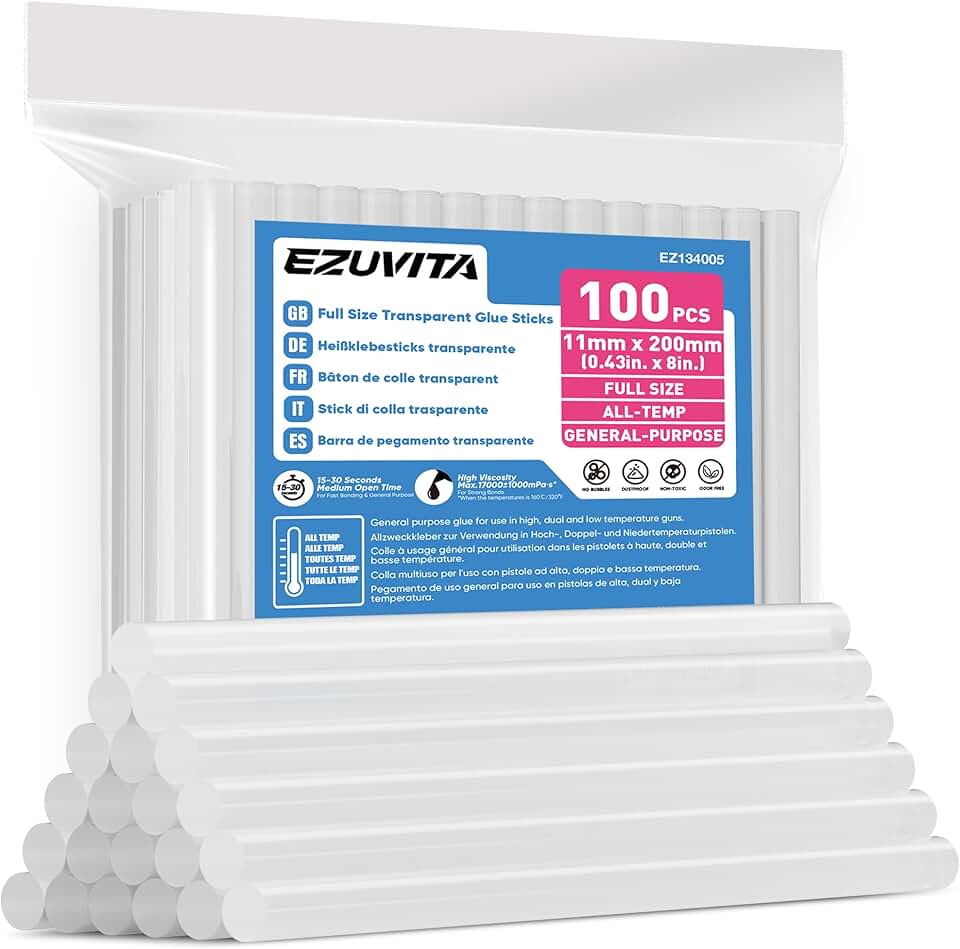 Full Size Clear Hot Glue Sticks, 100-Pack