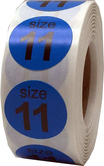 Blue Shoe Size 11 Labels, 3/4 Inch, 500 Pack