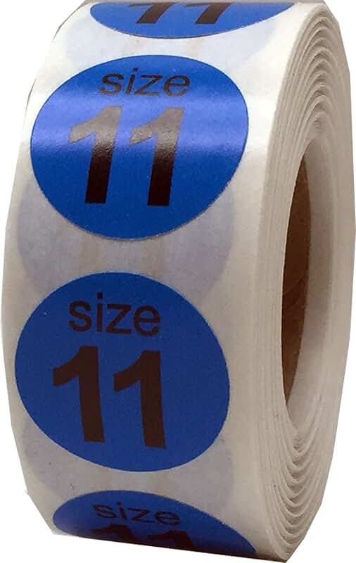 Blue Shoe Size 11 Labels, 3/4 Inch, 500 Pack