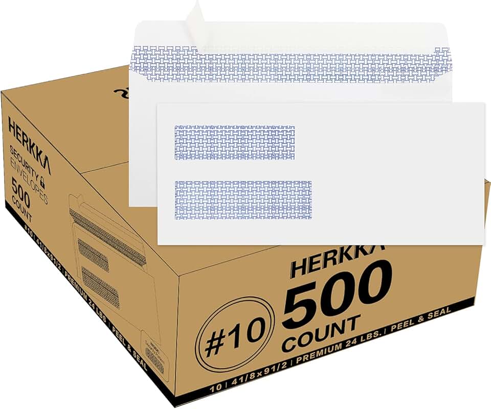 500 White #10 Double Window Self-Seal Envelopes