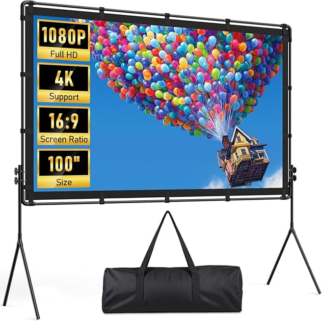 Portable 100-inch foldable projection screen with stand