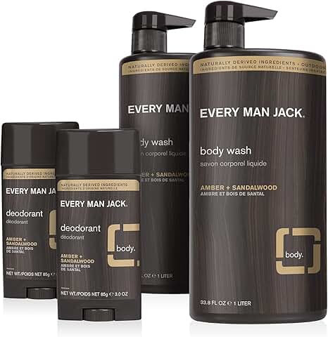 Men's Body Wash and Deodorant Set with Amber and Sandalwood