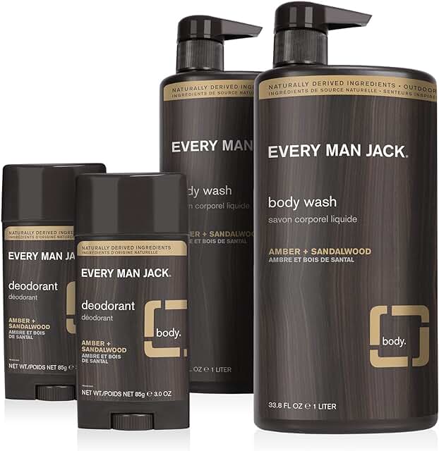 Men's Body Wash and Deodorant Set with Amber and Sandalwood