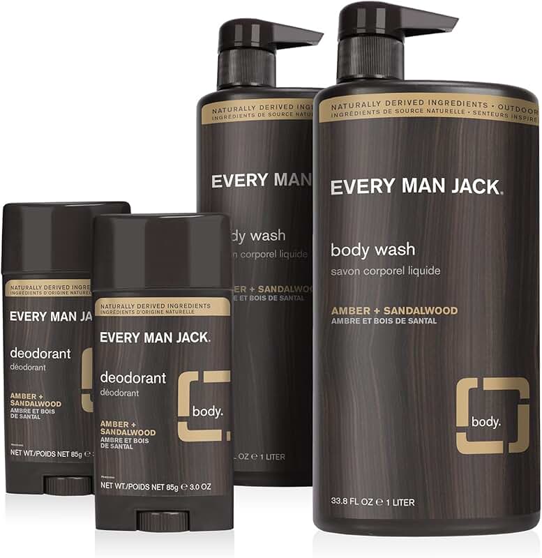 Men's Body Wash and Deodorant Set with Amber and Sandalwood