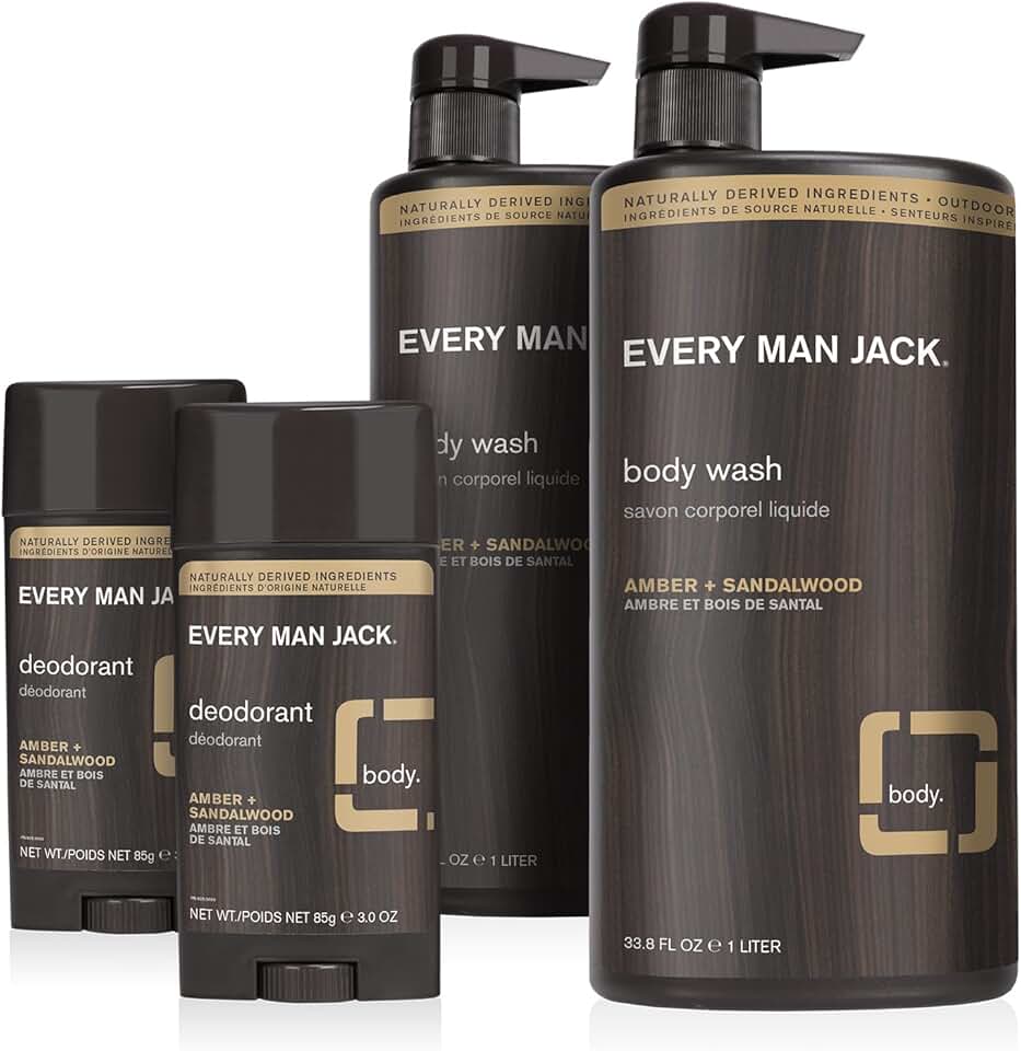 Men's Body Wash and Deodorant Set with Amber and Sandalwood