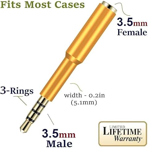 Gold 3.5mm Audio Jack Extender Adapter