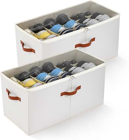 Two Large Foldable Shoe Storage Boxes with Dividers