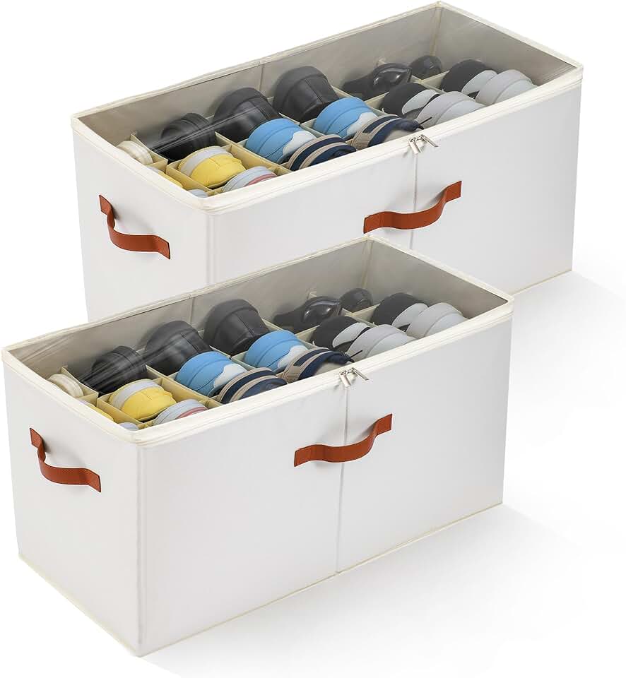 Two Large Foldable Shoe Storage Boxes with Dividers