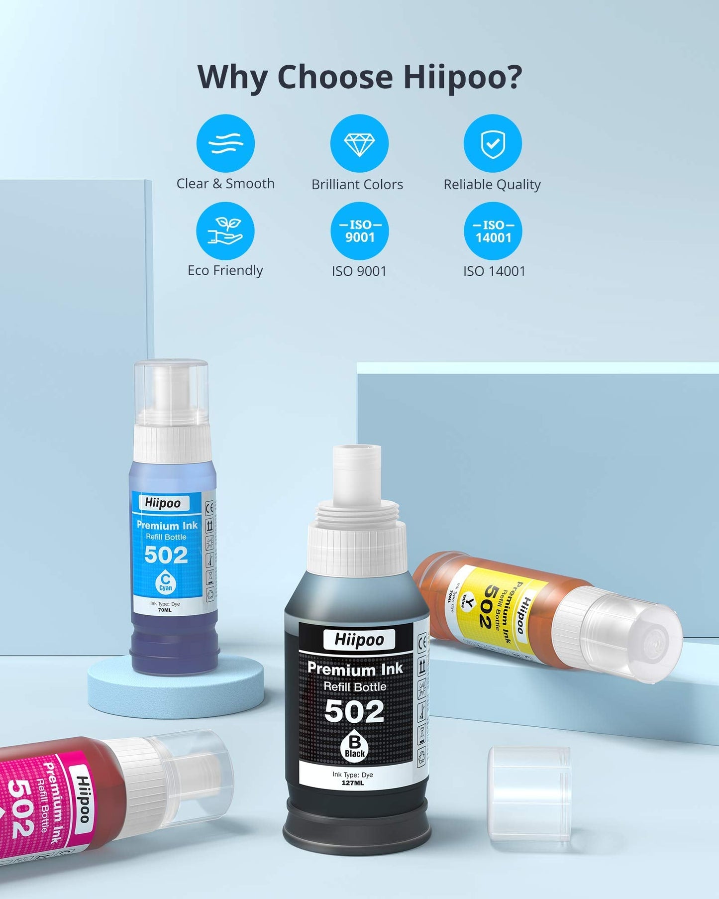Compatible T502 502 Ink Refill Bottles for Ecotank ET-2750 ET2760 ET-3750 ET-4750 ET-3760 ET-2850 ET-4750 ET-4850 ET-2700 ET-3700 ET-3710 ET-15000 ET-2800 ET-2803 ST-2000 ST-3000 ST-4000