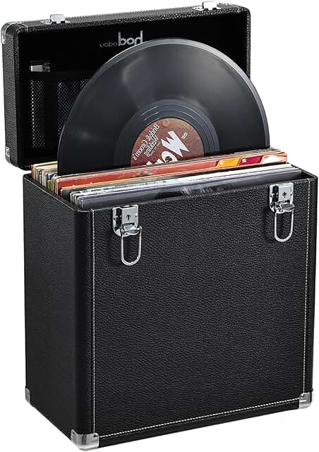 Vinyl Record Storage Box with Lock and Handle