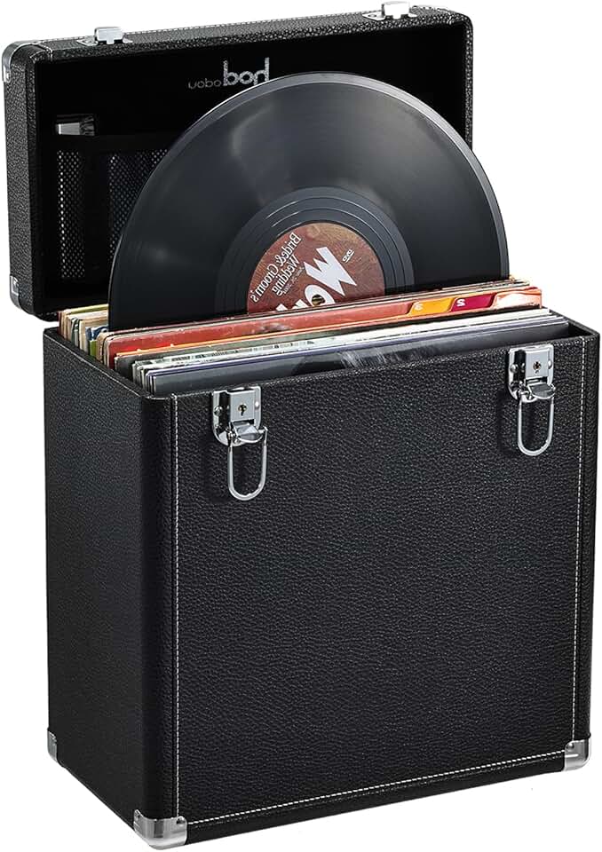 Vinyl Record Storage Box with Lock and Handle
